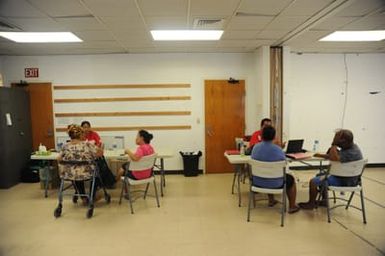 American Red Cross staff conducting immediate case management for CNMI residents.