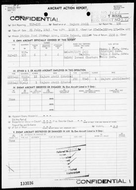 VMF-155 - ACA Nos 150 - 151 - Bombing & strafing targets on Mille Islands Mills & Nauru Island on 7/21/45