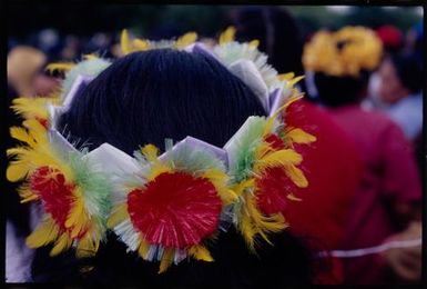 Wreath made from dyed feathers