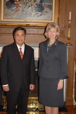 Secretary Gale Norton with Governor of Guam, Felix Camacho, left, at Department of Interior headquarters