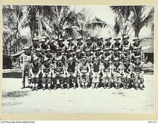 JACQUINOT BAY, NEW BRITAIN. 1945-04-21. OFFICERS OF 37/52 INFANTRY BATTALION 4 INFANTRY BRIGADE. (FOR IDENTIFICATION OF 34 NAMED PERSONNEL REFER TO PROVISIONAL CAPTION OR NAME INDEX)