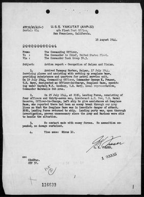 USS Yakutat - Rep of ops at Saipan Is Marianas, 7/17-29/44