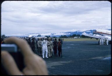 Reception on the tarmac at Lae for Prince Phillip, 1956, [3] Tom Meigan