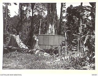 LAE AREA, NEW GUINEA. 1945-07-12. NO. 7 BULK STORAGE TANK AT 2 BULK PETROLEUM STORAGE COMPANY, WHICH HAS A 70,000 GALLON CAPACITY