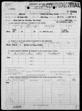 VMTB-232 - ACA rep #60 - Glide bombing Yap Airstrip, Yap Is, Carolines on 3/16/45