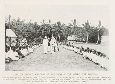 His Excellency arriving at the scene of the Mekes (war dances)