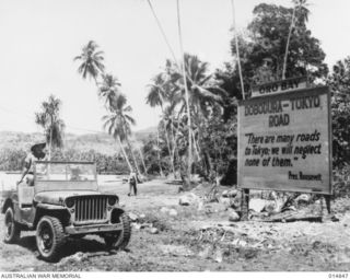 Oro Bay, New Guinea. 1943-05-14. Sign erected at Oro Bay