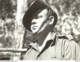 WONDECLA AREA, QLD. 1944-05-23. SERGEANT R.H.W. BEDDOME, MM., WHO RECEIVED HIS AWARD FOR SERVICE AT SALAMAUA, NEW GUINEA