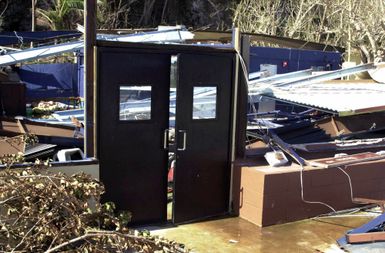 These doors once allowed access to Oscars on Terague Beach, on Andersen Air Force Base (AFB), Guam, one of the few things remaining after super-typhoon Pongsona struck the island