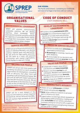 SPREP organisational values and code of conduct