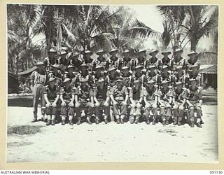 JACQUINOT BAY, NEW BRITAIN. 1945-04-21. OFFICERS OF 37/52 INFANTRY BATTALION, 4 INFANTRY BRIGADE. (FOR IDENTIFICATION OF 34 NAMED PERSONNEL REFER TO PROVISIONAL CAPTION OR NAME INDEX)