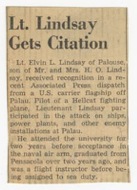 Lt. Lindsay gets citation [Clipping, 1943-1945]