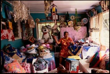 Woman sewing, Rarotonga, Cook Islands