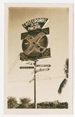 [Kau Kau Korner Crossroads of the Pacific Sign, Honolulu, Hawaii]