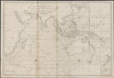 A new chart of the Indian and Pacific Oceans between the Cape of Good Hope, New Holland and Japan : comprehending New Zealand, New Caledonia, New Britain, New Ireland, New Guinea &c.,  also the New Caroline, Ladrone and Philippine Islands : with the tracks of the English, French, Spanish and Dutch discoverers