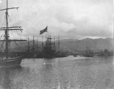 American sailing ships in port at Honolulu Bay, July 7, 1898