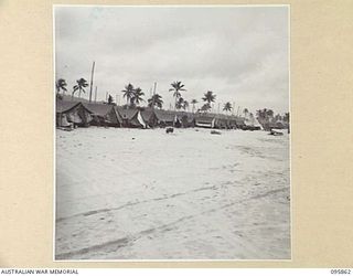 BORAM BEACH, WEWAK AREA, NEW GUINEA. 1945-08-31. THE TENT LINES OF 2/41 LIGHT AID DETACHMENT, CORPS OF AUSTRALIAN ELECTRICAL AND MECHANICAL ENGINEERS, ON THE BEACH