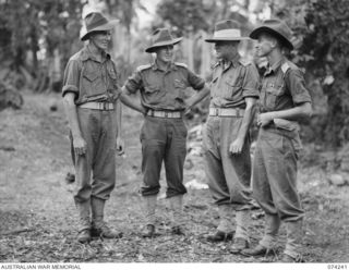 SIAR, NEW GUINEA. 1944-06-23. PERSONNEL OF THE 57/60TH INFANTRY BATTALION WHO WON THEIR DECORATIONS DURING THE BOGADJIM OPERATIONS. THEY ARE:- V190291 PRIVATE N.J. HILLBERG, MM, (1); NX76326 ..