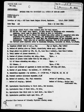 USS ROSS - AA Act Rep, 6/15/44, off East Coast of Saipan Is, Marianas