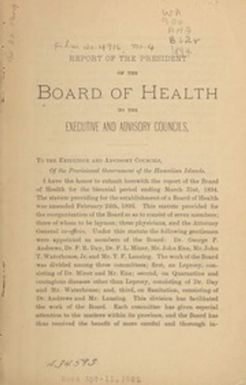 Report of the President of the Board of Health to the Executive and Advisory Councils