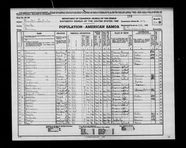 1940 Census - American Samoa - Eastern District of Tutuila County - ED 2-6