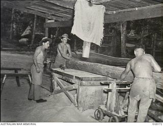 VIVIGANI, GOODENOUGH ISLAND, PAPUA NEW GUINEA. 1943-08-23. 73102 LEADING AIRCRAFTMAN (LAC) H. J. CORMIE, KOGARAH, NSW; 116283 LAC A. A. EDWARDS, MOUNT GAMBIER, SA; 71571 LAC J. P. DURRANT, ..