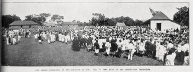 The crowd gathering on the grounds at Suva, Fiji, to take part in coronation festivities