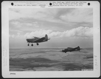 Cessna C-78, "Mother" Plane, Guiding A Culver Pq 8A "Red Fox", Radio Controlled Plane, To Target. Wheeler Field, Oahu, Hawaii, 15 April 1944. (U.S. Air Force Number B63311AC)