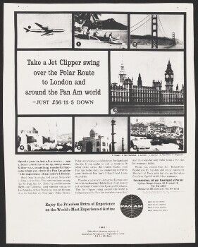 Take a Jet Clipper swing over the Polar Route to London and around the Pan Am world