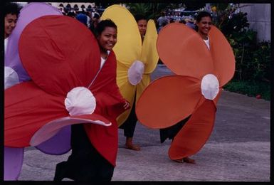 South Pacific Festival of the Arts, Apia, 1996. People in flower costumes