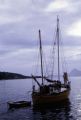 French Polynesia, sailboat anchored off shore of Tahiti Island