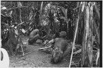 Pig festival, stake-planting, Tuguma: men gather aglaonema leaves, cordyline, stakes and bamboo for ritual