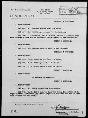 COMNAVFOR, FIJI ISLANDS - War Diary, 6/1-30/44