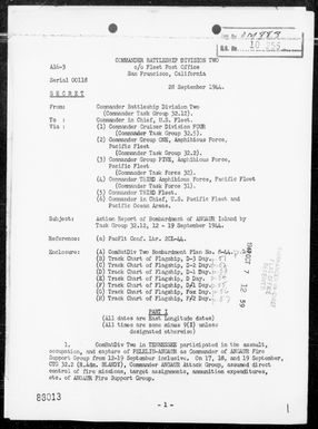 COMBATDIV 2 - Rep of Bombardments of Angaur Is, Palau Is, 9/12-19/44