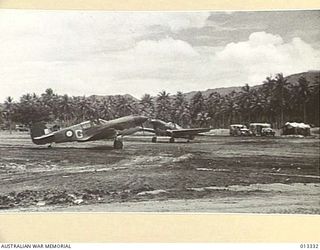 1942-10-01. NEW GUINEA. MILNE BAY. FIGHTER PLANES FROM AN RAAF SQUADRON THAT PLAYED A BIG PART IN REPELLING THE JAPANESE ATTACK ON MILNE BAY