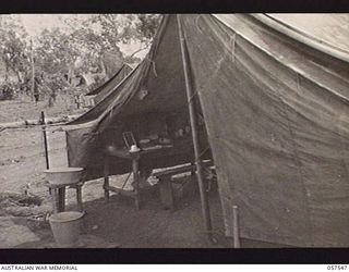 NEW GUINEA. 1943-07-25. EXTERIOR VIEW OF OFFICERS' TENT AT HEADQUARTERS, NEW GUINEA FORCE
