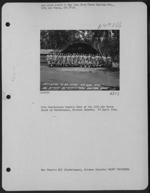 25Th Statistical Control Unit Of The 13Th Air Force Based On Guadalcanal, Solomon Islands. 20 April 1944. (U.S. Air Force Number 3A49266)
