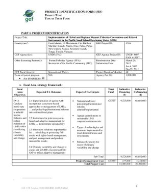 Project Identification Form - Implementation of Global and Regional Oceanic Fisheries Conventions and Related Instruments in the Pacific Small Island Developing States (SIDS)