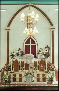 Inside view of Avarua church, Rarotonga