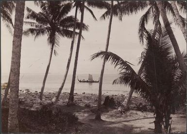 Canoe of people travelling to a confirmation ceremony at Halavo, Solomon Islands, 1906 / J.W. Beattie