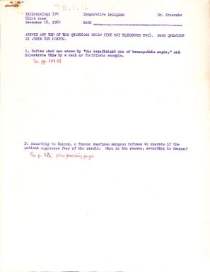 Anthropolgy 124 Comparative religion. Third exam