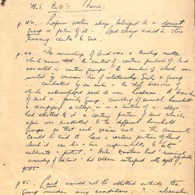 Hand written notes regarding [illegible initials] Bell's thesis