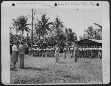 Mrs. F. D. Roosevelt Inspects Samoan Marines At Samoa Islands During Her Tour Of The Pacific Area, 1943. (U.S. Air Force Number 75084AC)