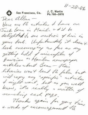 Correspondence from Lou Sullivan to Allan Berube (November 28, 1986)
