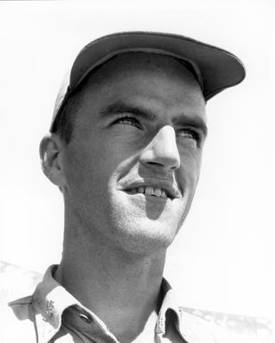 Portrait of US Marine Corps (USMC) Major (MAJ) Major Robert (Fearless) Fraser, taken at Guadalcanal, June 1, 1943. MAJ Fraser is an Ace Pilot credited with 6 kills