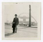 Woman and young boy standing near Los Angeles airport