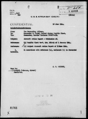 KITKUN BAY - VC 5 ACA Report #4 – Air Support of Ground Troops on Saipan Island, Marianas- 6/17/44
