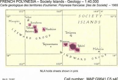 Carte geologique des territoires d'outremer, Polynesie francaise [iles de Societe] / carte dressee par le BRGM, grace au financement du FIDES ; leves executes par G. Deneufbourg, 1965