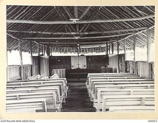 LAE AREA, NEW GUINEA. 1945-08-13. THE INTERIOR OF THE HOSPITAL CHAPEL, 2/7 GENERAL HOSPITAL