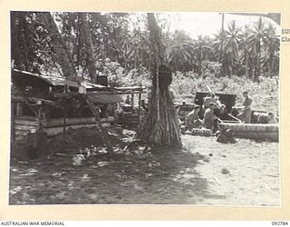 SORAKEN, BOUGAINVILLE. 1945-06-05. NO. 3 GUN POSITION, E TROOP, 12 BATTERY, 4 FIELD REGIMENT AND THE CREWS' QUARTERS